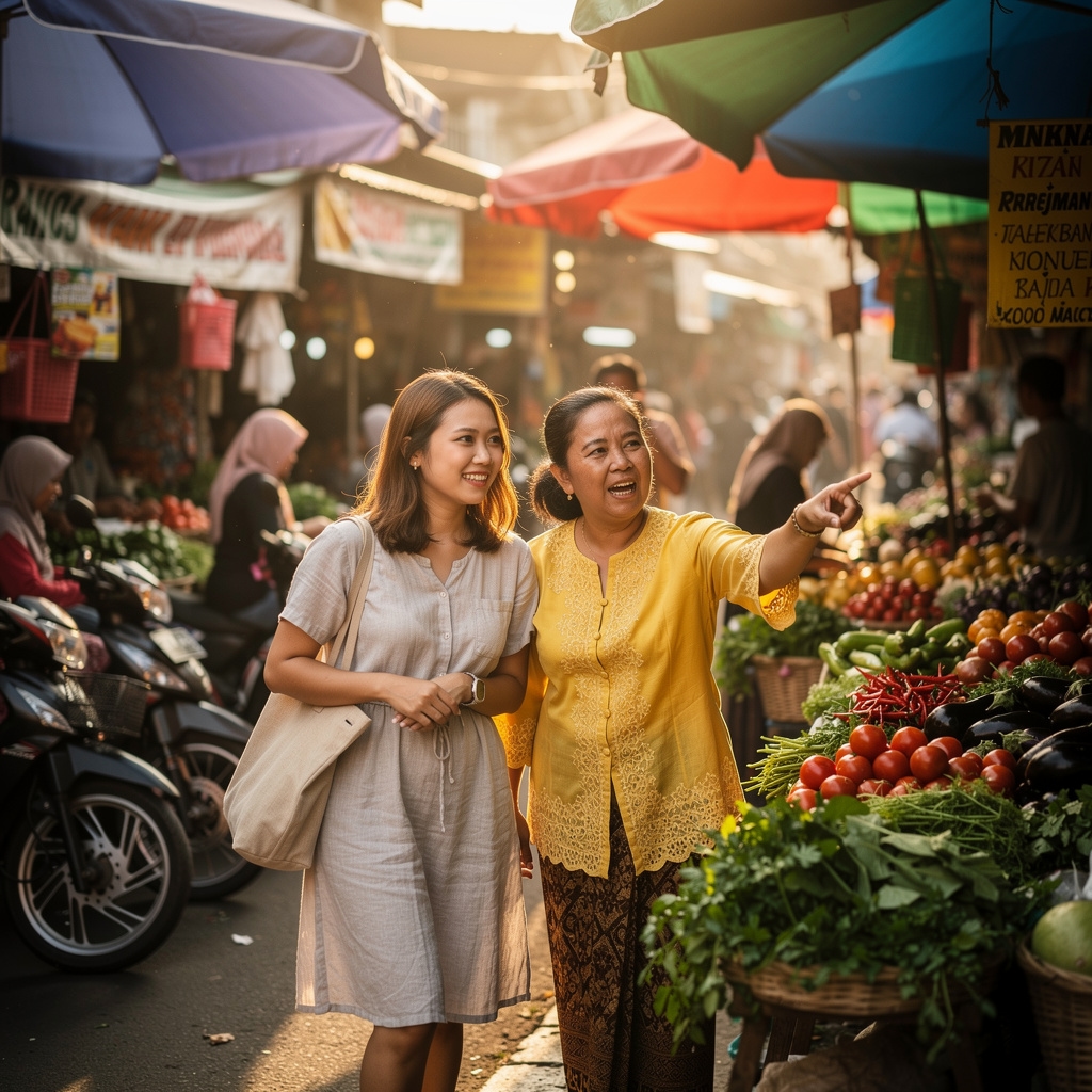 Kunjungan pagi ke pasar tradisional bersama tuan rumah lokal